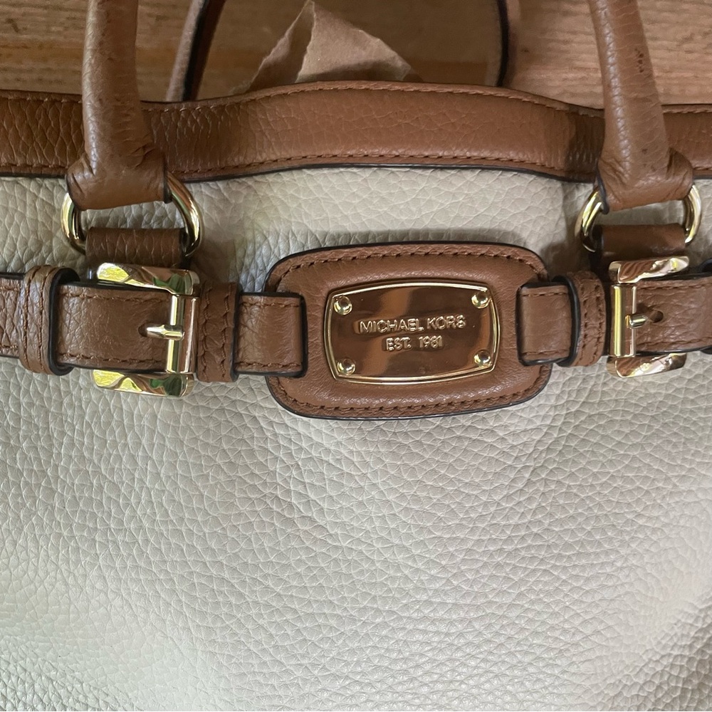 Michael Kors Cream & Tan Genuine Leather Satchel Crossbody - Picture 11 of 17